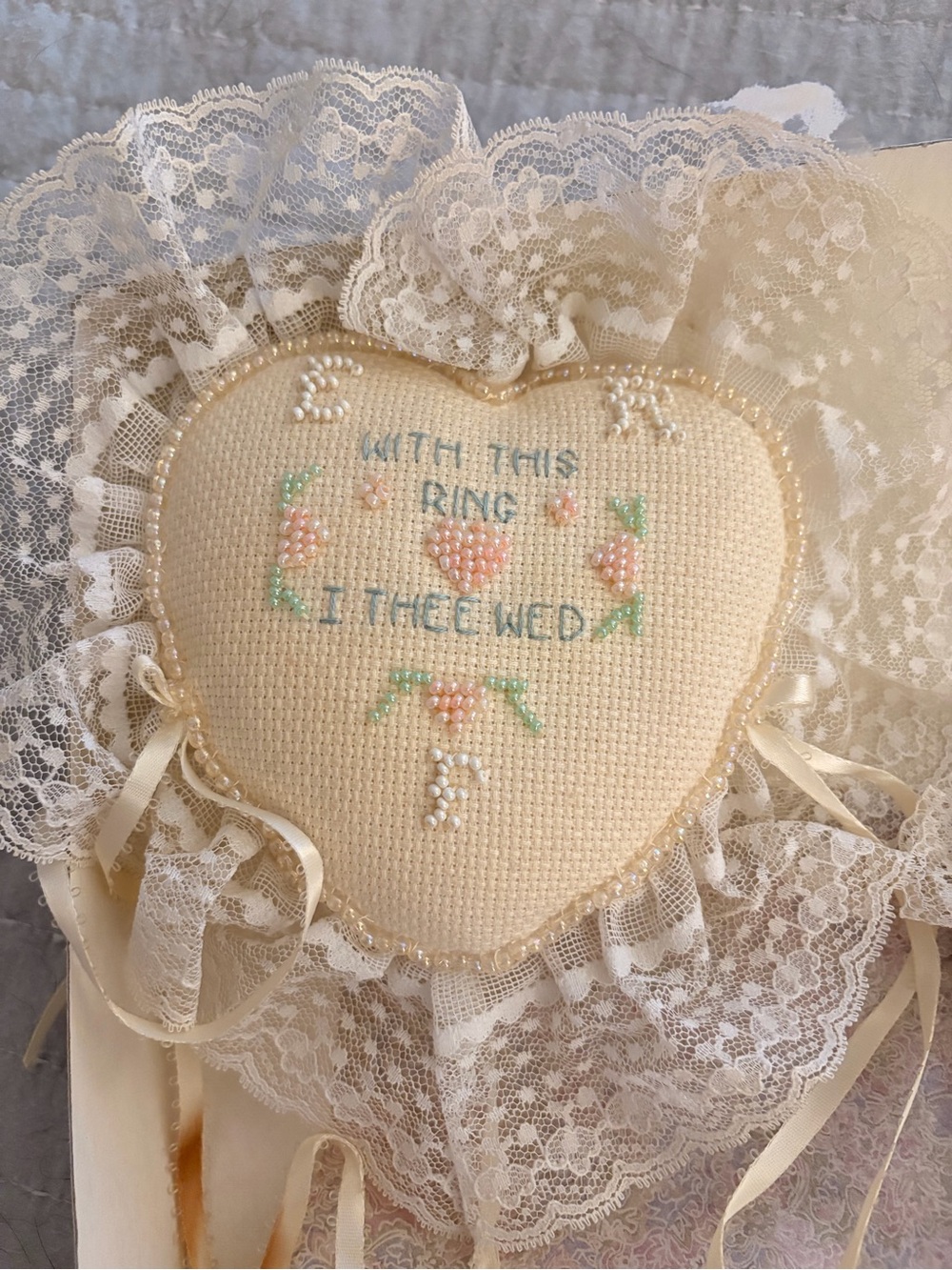 Vintage Handmade Ring Bearer Pillow and Money Bag